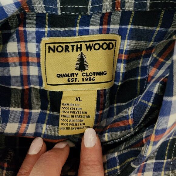 North Wood Long Sleeve Pearl Snap Plaid Shirt Mens Size XL Blue - Picture 4 of 5